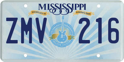 MS license plate ZMV216
