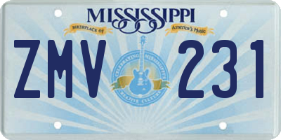 MS license plate ZMV231