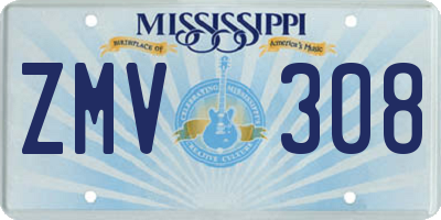 MS license plate ZMV308