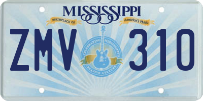 MS license plate ZMV310