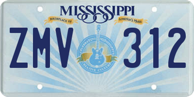 MS license plate ZMV312