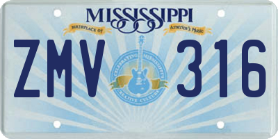 MS license plate ZMV316