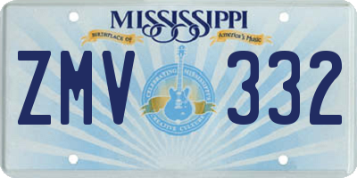 MS license plate ZMV332
