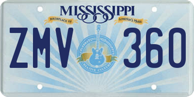 MS license plate ZMV360