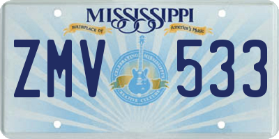 MS license plate ZMV533