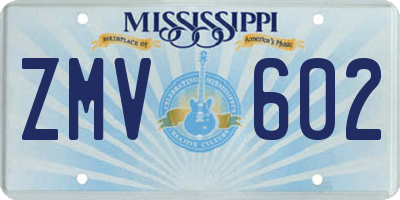 MS license plate ZMV602