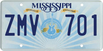 MS license plate ZMV701