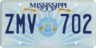 MS license plate ZMV702