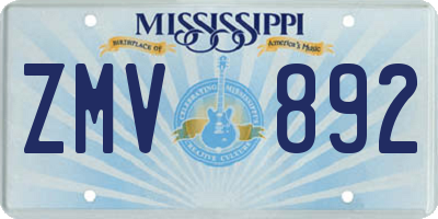 MS license plate ZMV892