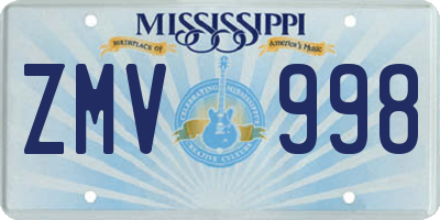 MS license plate ZMV998