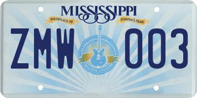 MS license plate ZMW003