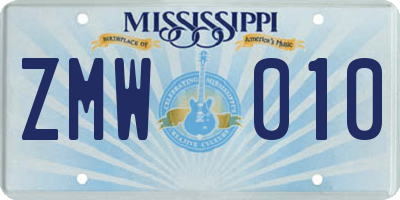 MS license plate ZMW010