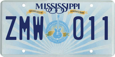 MS license plate ZMW011