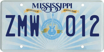 MS license plate ZMW012