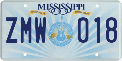 MS license plate ZMW018