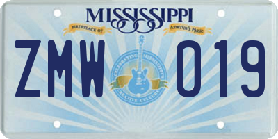 MS license plate ZMW019
