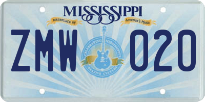 MS license plate ZMW020