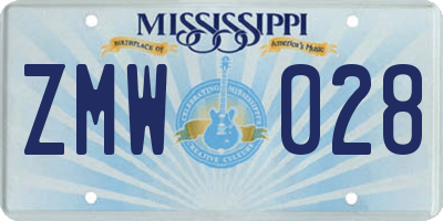 MS license plate ZMW028