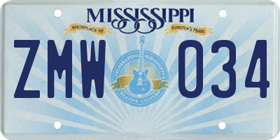 MS license plate ZMW034