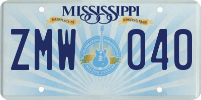 MS license plate ZMW040