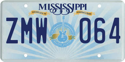 MS license plate ZMW064