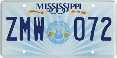MS license plate ZMW072
