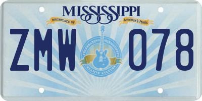 MS license plate ZMW078