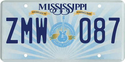MS license plate ZMW087