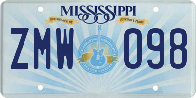 MS license plate ZMW098