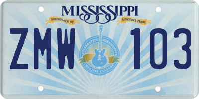MS license plate ZMW103