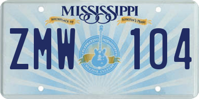 MS license plate ZMW104