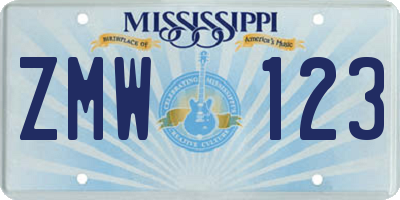 MS license plate ZMW123