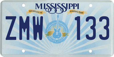 MS license plate ZMW133