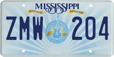 MS license plate ZMW204