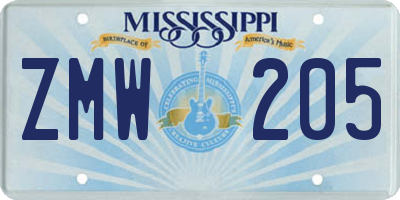 MS license plate ZMW205