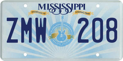 MS license plate ZMW208