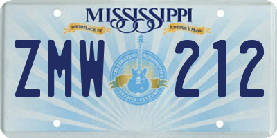 MS license plate ZMW212