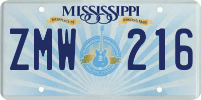 MS license plate ZMW216
