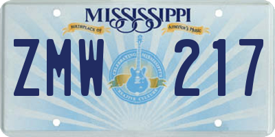 MS license plate ZMW217