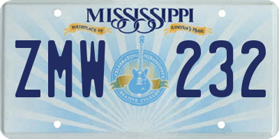 MS license plate ZMW232