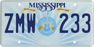 MS license plate ZMW233