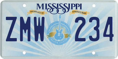 MS license plate ZMW234