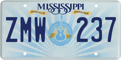 MS license plate ZMW237