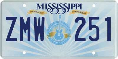 MS license plate ZMW251