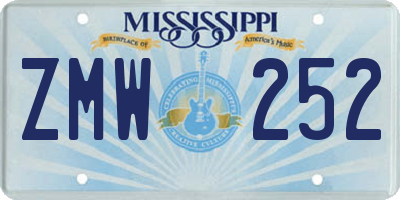 MS license plate ZMW252
