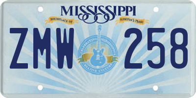 MS license plate ZMW258
