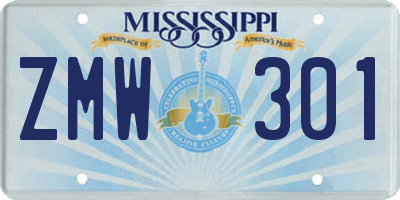 MS license plate ZMW301