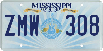 MS license plate ZMW308