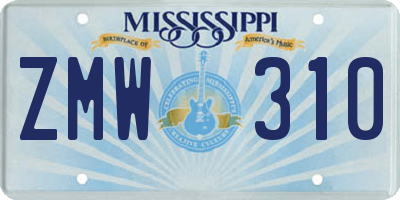 MS license plate ZMW310