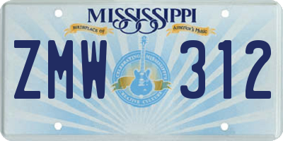 MS license plate ZMW312
